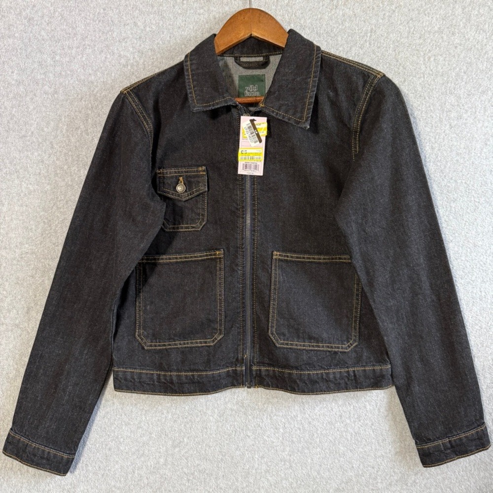 Wild Fable Denim Jacket Workwear XS Black NEW Zip Front Utility Contrast Stitch